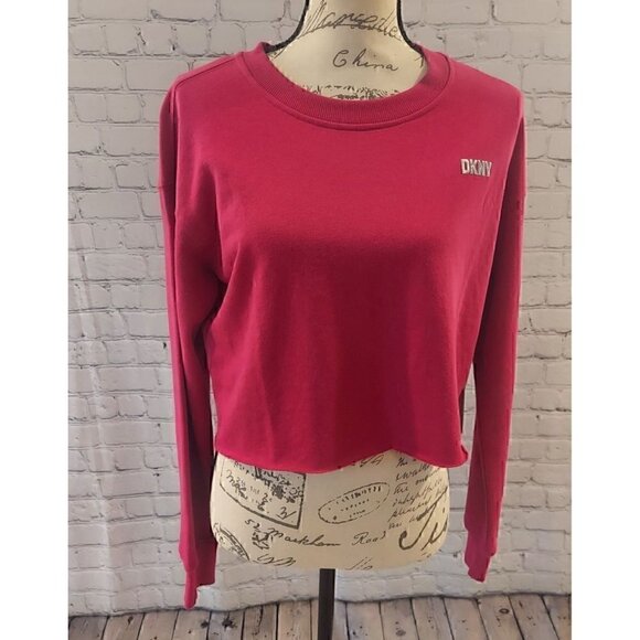 DKNY Women's Metallic Logo Cropped Sweatshirt Pink/NWT, Size XS - Picture 1 of 7